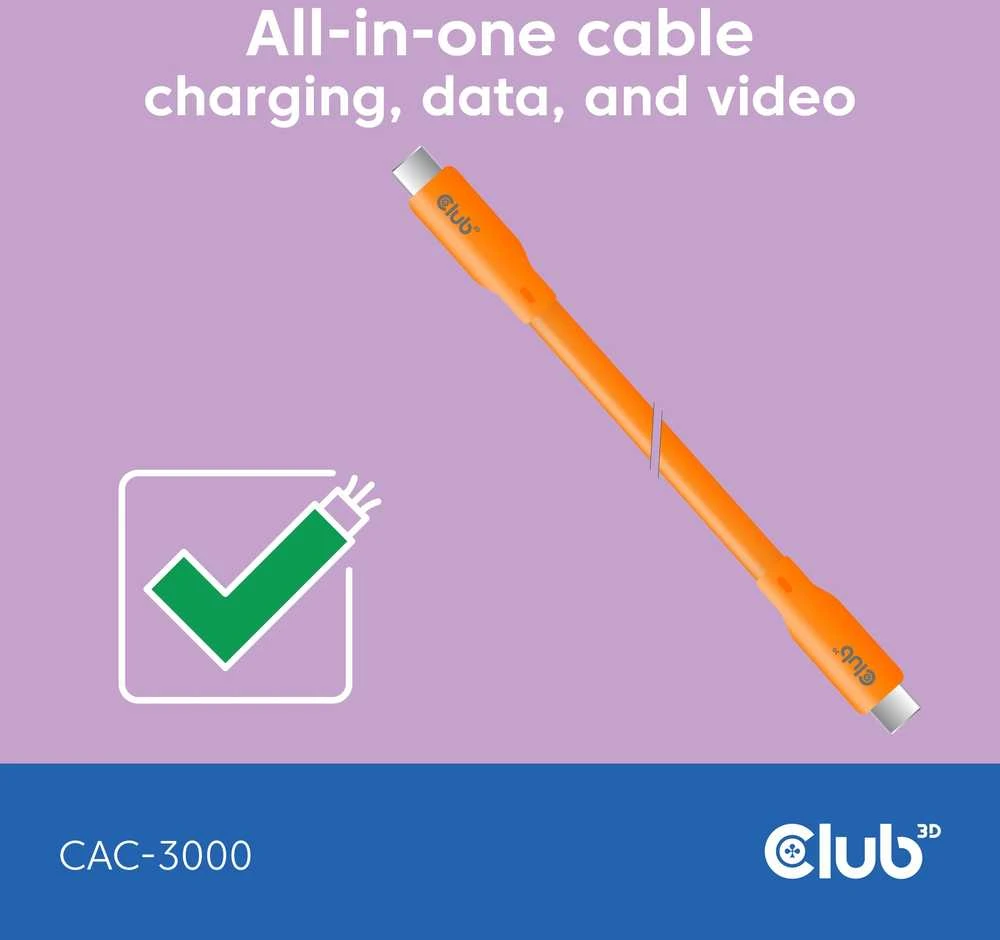 Kabelis USB Club 3D USB-C - USB-C 2 m Oranžinė (CAC-3000)