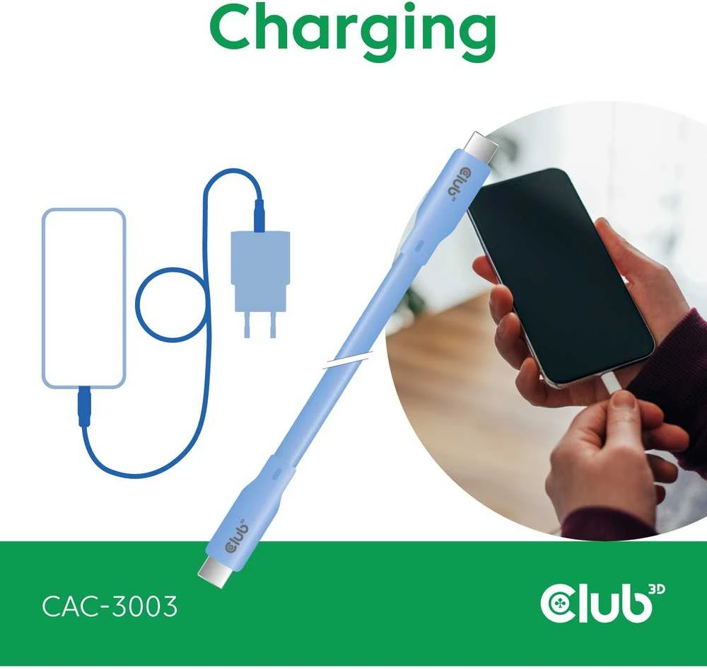 Club 3D Club3D Lifestyle USB-C Kabelis PD 240W,20Gbps 2m blau St/St mažmeninė prekyba