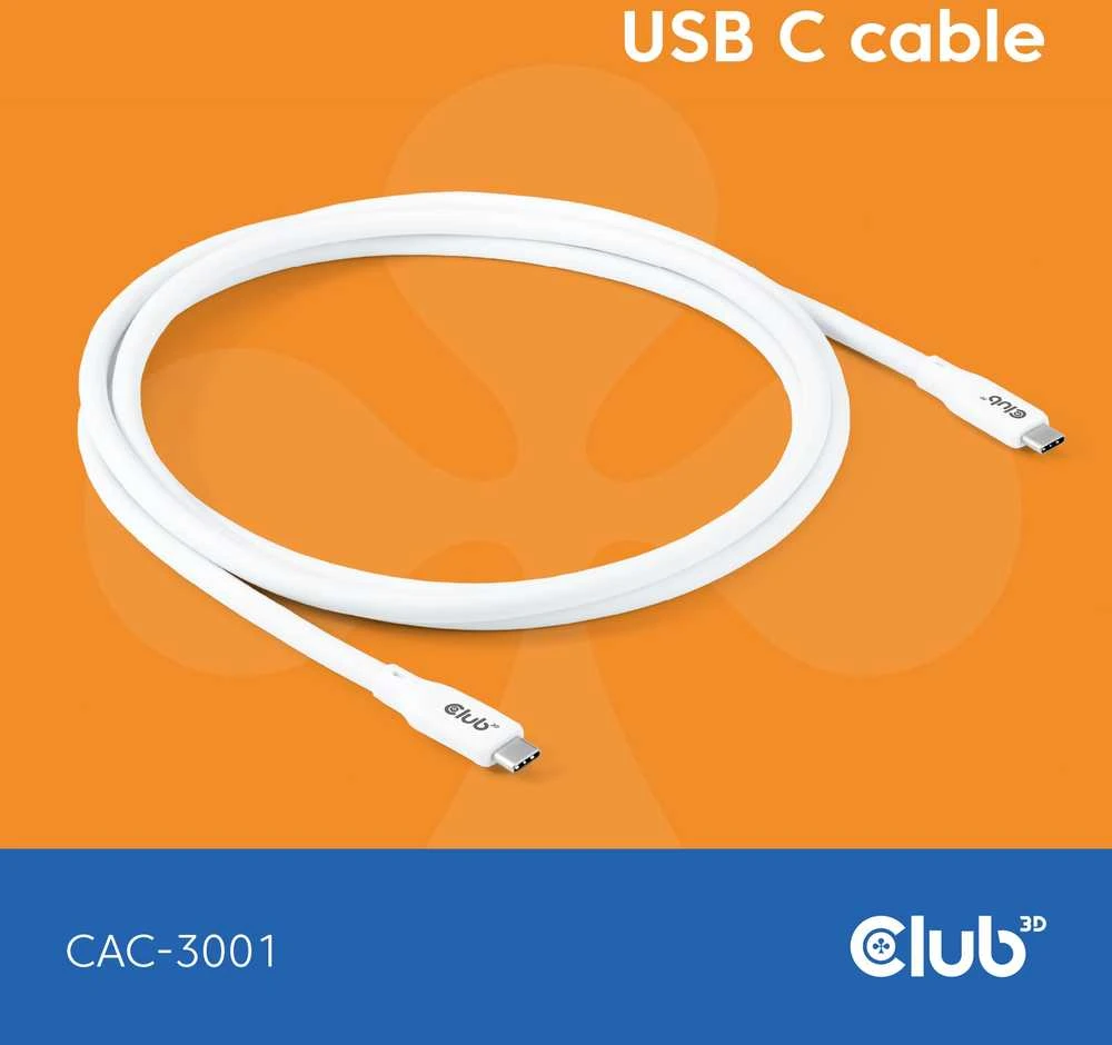 Club 3D Club3D Lifestyle USB-C Kabelis PD 240W,20Gbps 2m baltas St/St mažmeninė prekyba