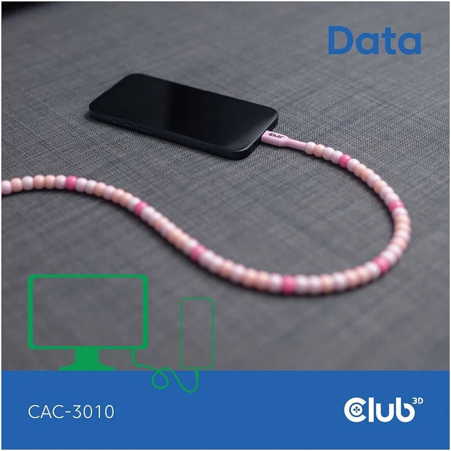Kabelis USB Club 3D USB-C - USB-C 2 m Rožinė (CAC-3010)