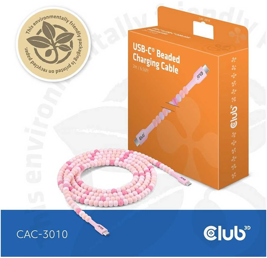 Kabelis USB Club 3D USB-C - USB-C 2 m Rožinė (CAC-3010)