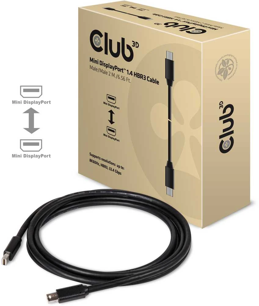 Club 3D Club3D Mini-DP-Kabelis 1.4 HBR3 32,4Gb/s 2m 8K60Hz St/St mažmeninė prekyba
