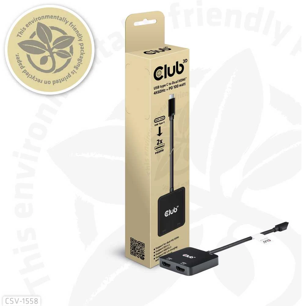Club 3D Club3D vaizdo šakotuvas MST USB-C su 2xHDMI + USB-C PD 3.0, 4K60Hz