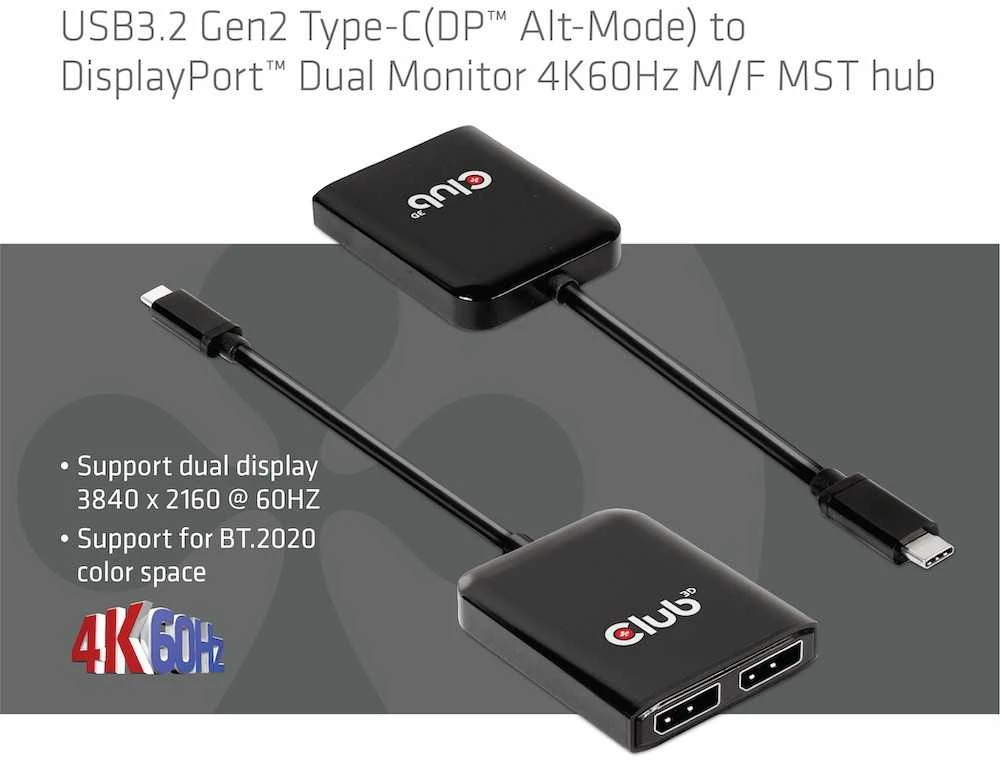 Club 3D CLUB3D CSV-1555 šakotuvas MST USB-C su 2x DISplayPort