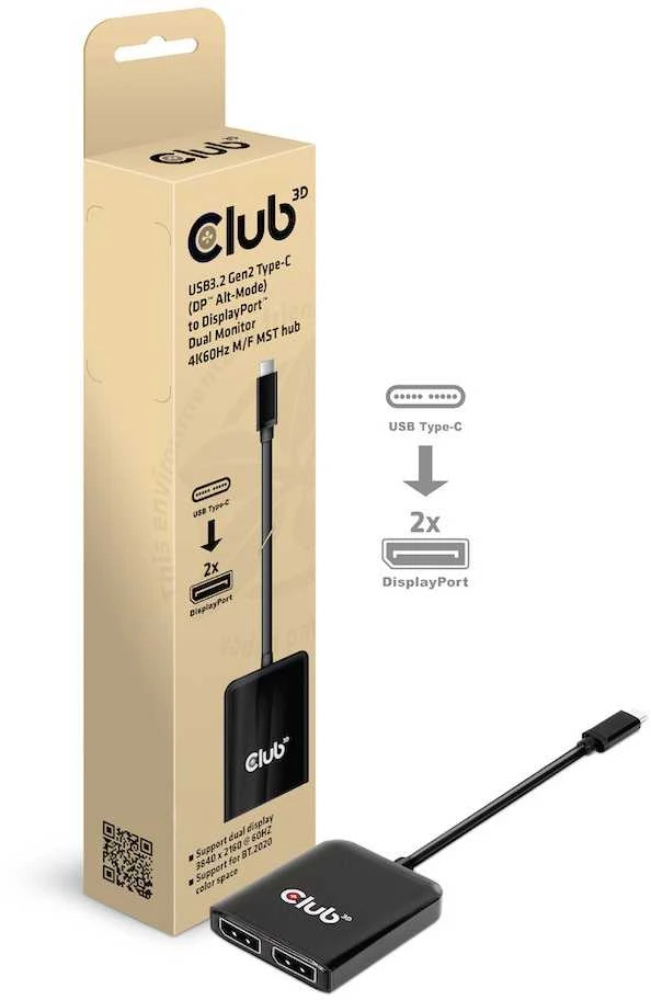 Club 3D CLUB3D CSV-1555 šakotuvas MST USB-C su 2x DISplayPort