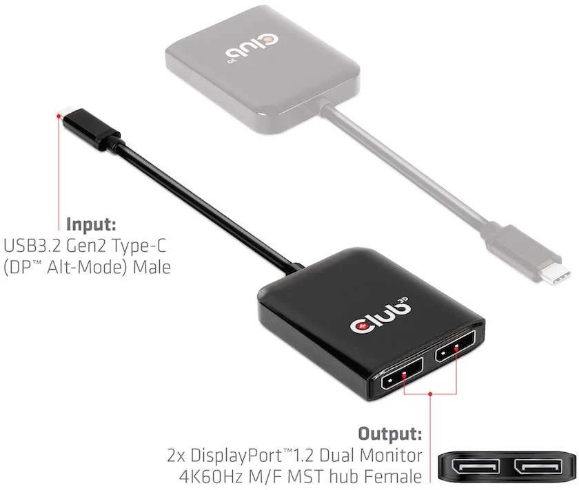 Club 3D CLUB3D CSV-1555 šakotuvas MST USB-C su 2x DISplayPort