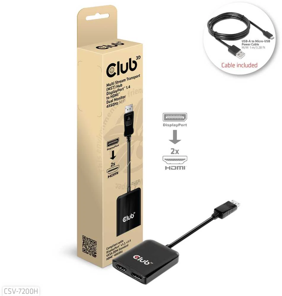 Club 3D Club3D šakotuvas MST (Multi Stream Transport) DisplayPort 1.4 ir 2xHDMI Dual Monitorius 4K60Hz (M/F)