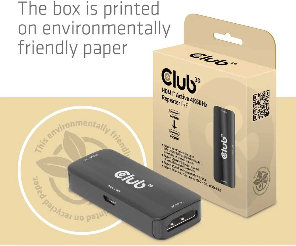 Club 3D Club3D adapteris aktyvus HDMI 4K60Hz (F/F), juodas