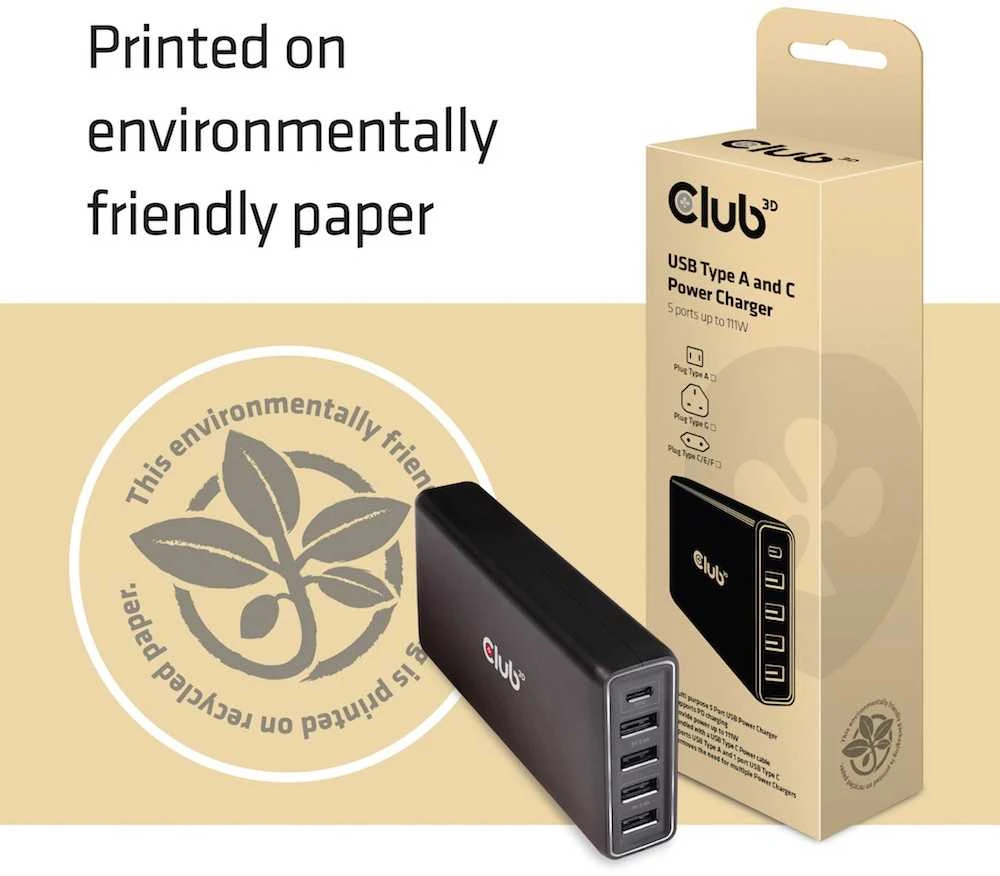Club 3D CAC-1903EU 4x USB-A 1x USB-C 4,8 A įkroviklis (CAC-1903EU)