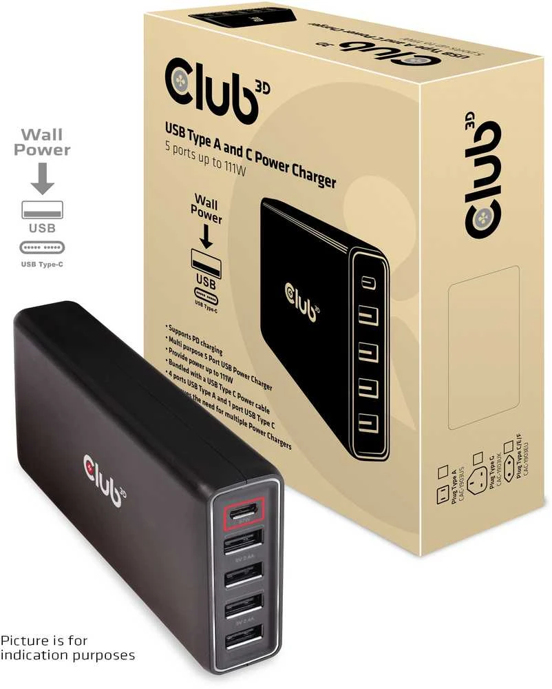 Club 3D CAC-1903EU 4x USB-A 1x USB-C 4,8 A įkroviklis (CAC-1903EU)