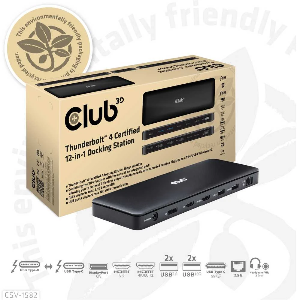 Club 3D 12-in-1 Thunderbolt 4 stotis / replikatorius (CSV-1582)