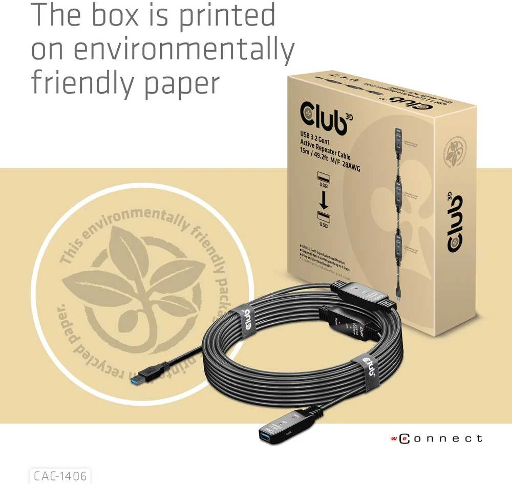 Goobay CLUB 3D CAC-1406 USB 3.2 Gen1 aktyvaus kartotuvo kabelis 15m M/F 28AWG