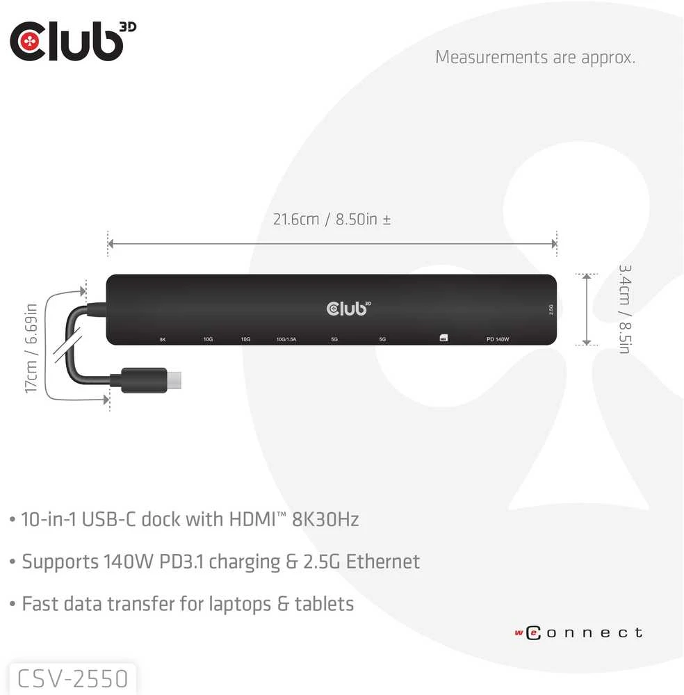 USB „Club 3D“ koncentratorius CLUB3D CSV-2550 su koncentratoriumi USB Type-C