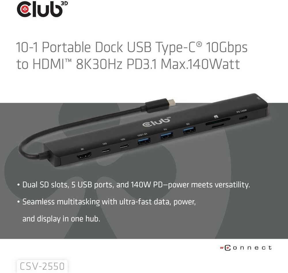 Club 3D CSV-2550 10-in-1 USB-C šakotuvas