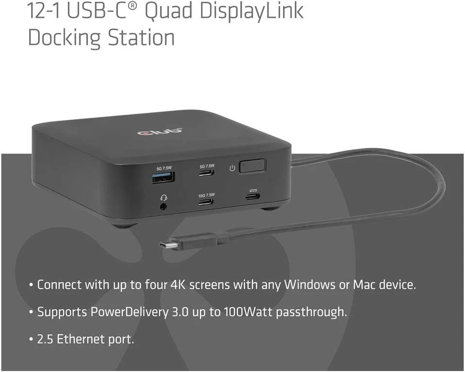 Stacja/replikator Club 3D CSV-2542 12w1 USB-C (CSV-2542)