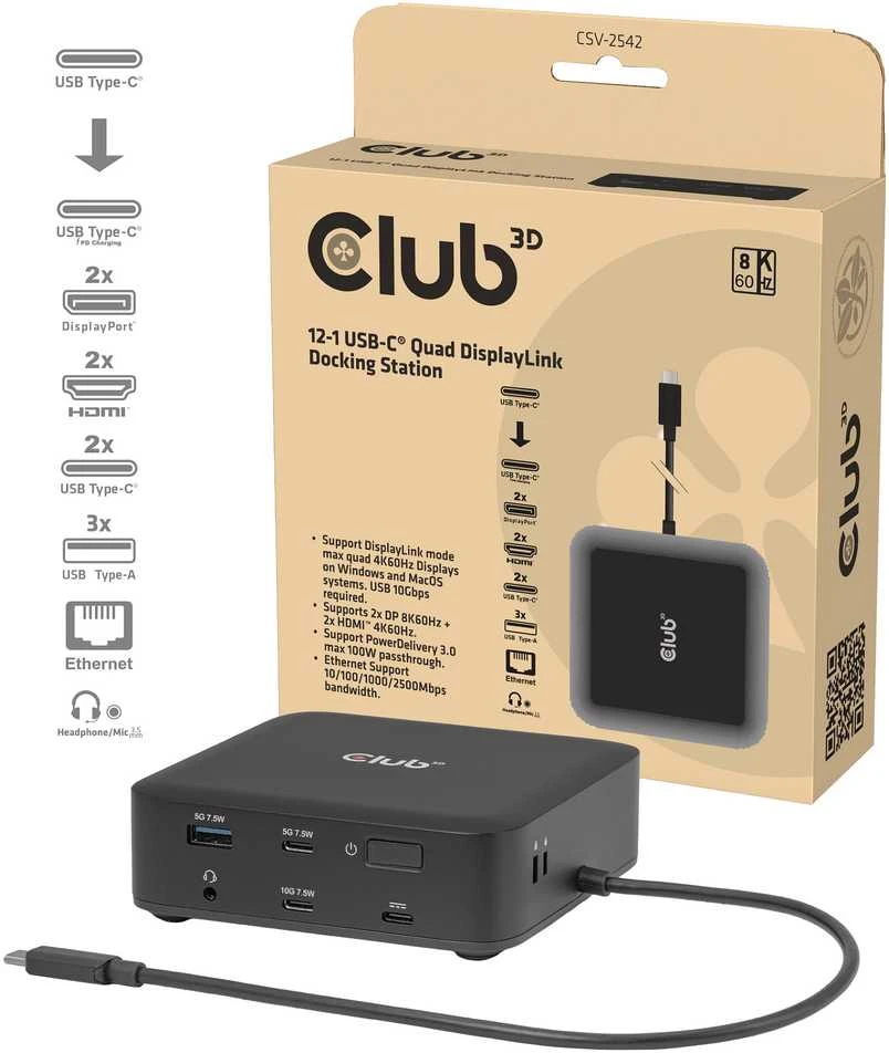 Stacja/replikator Club 3D CSV-2542 12w1 USB-C (CSV-2542)