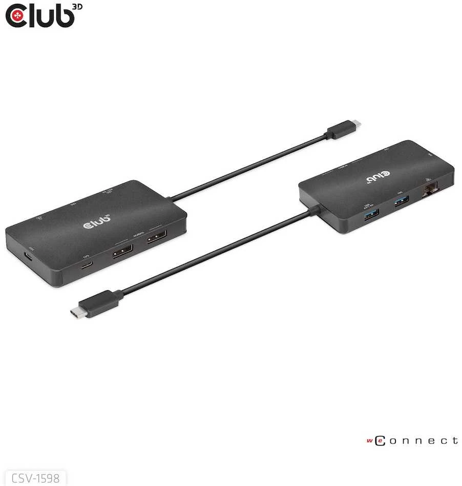 HUB USB Club 3D Club3D USB-7-in1-HUB USB-C > 2xDP/2xUSB/2xUSB-C/RJ45 100W mažmeninė prekyba