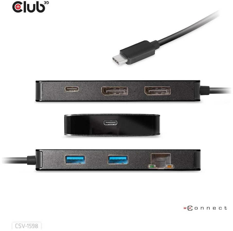 HUB USB Club 3D Club3D USB-7-in1-HUB USB-C > 2xDP/2xUSB/2xUSB-C/RJ45 100W mažmeninė prekyba