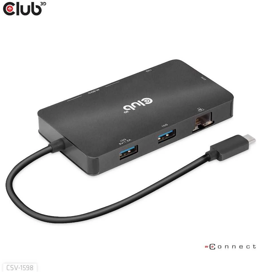 HUB USB Club 3D Club3D USB-7-in1-HUB USB-C > 2xDP/2xUSB/2xUSB-C/RJ45 100W mažmeninė prekyba