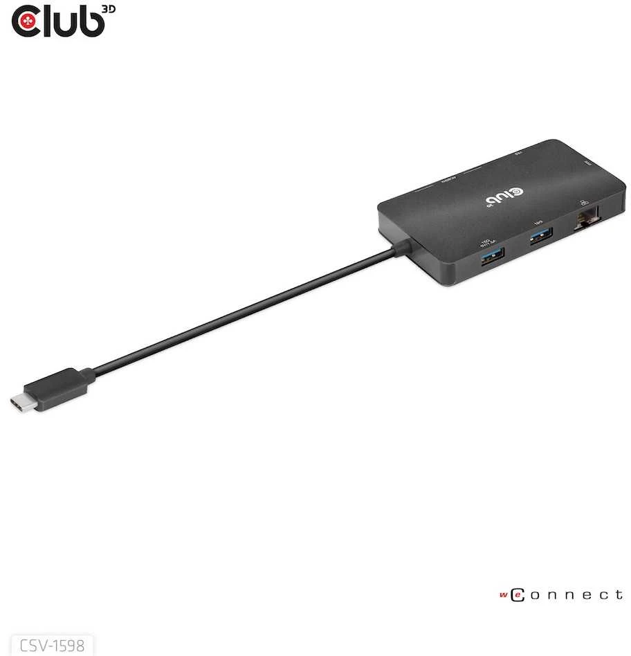 HUB USB Club 3D Club3D USB-7-in1-HUB USB-C > 2xDP/2xUSB/2xUSB-C/RJ45 100W mažmeninė prekyba