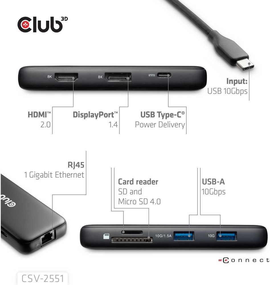 USB CLUB 3D CLUB3D CSV-2551 koncentratorius su USB C tipo jungtimi