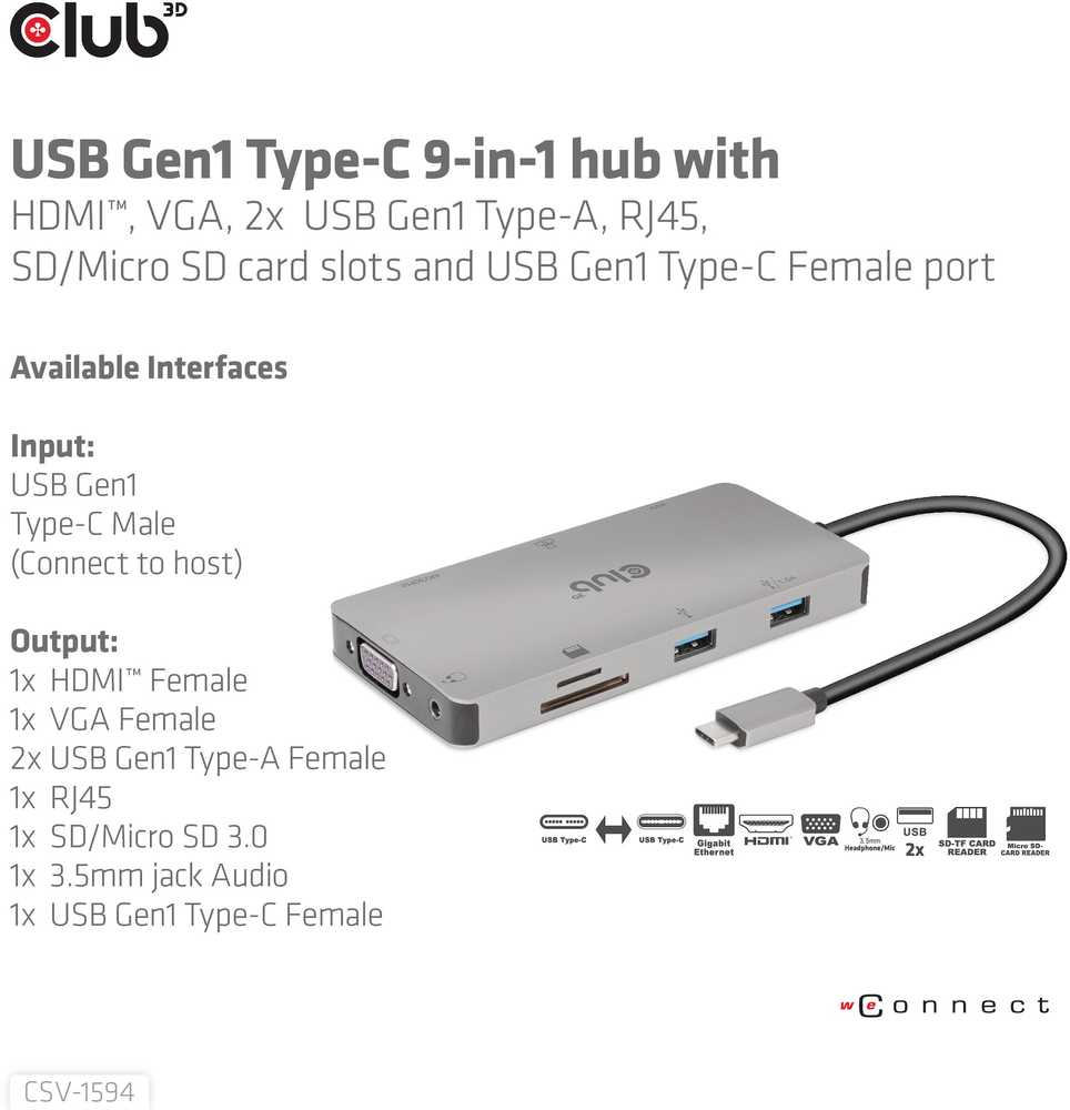 Club 3D USB-C stotis / replikatorius (CSV-1594)