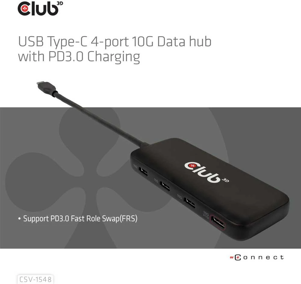 Club 3D Club3D šakotuvas 1xUSB-C ir 4xUSB-C, 10Gbps prievadas, PD 3.0