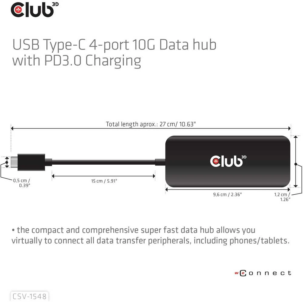 Club 3D Club3D šakotuvas 1xUSB-C ir 4xUSB-C, 10Gbps prievadas, PD 3.0