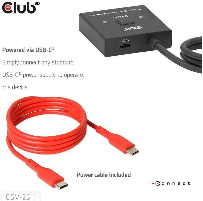 Club 3D „Club3D“ jungiklis, USB-C į 2xUSB-C dvipusis 2in1, 8K60Hz, 4K120Hz, PD 100W