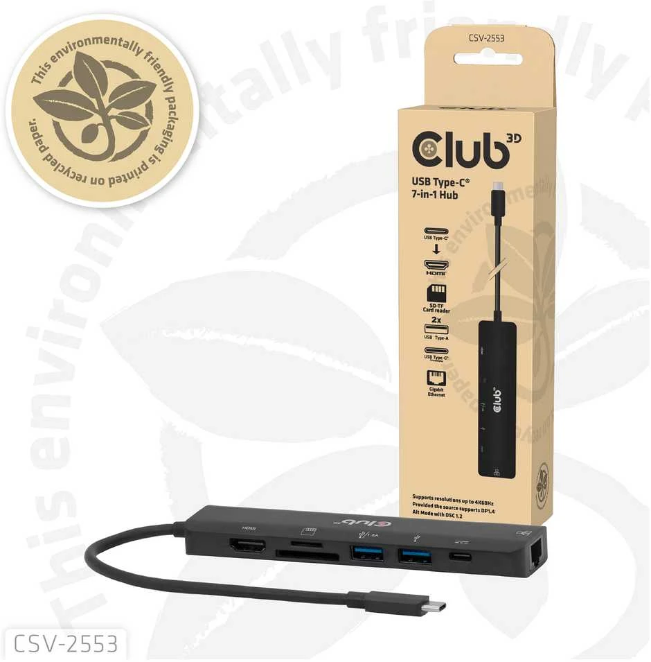 Club 3D CLUB3D CSV-2553 USB C tipo šakotuvai ir koncentratoriai 5000 Mbit/s juodas