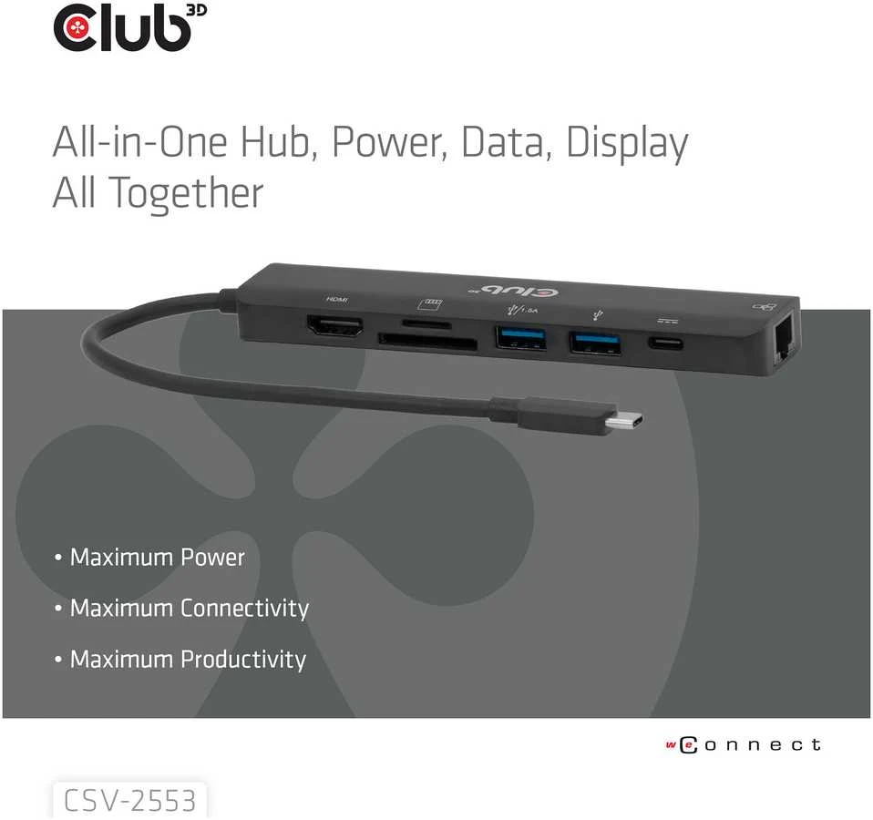 Club 3D CLUB3D CSV-2553 USB C tipo šakotuvai ir koncentratoriai 5000 Mbit/s juodas