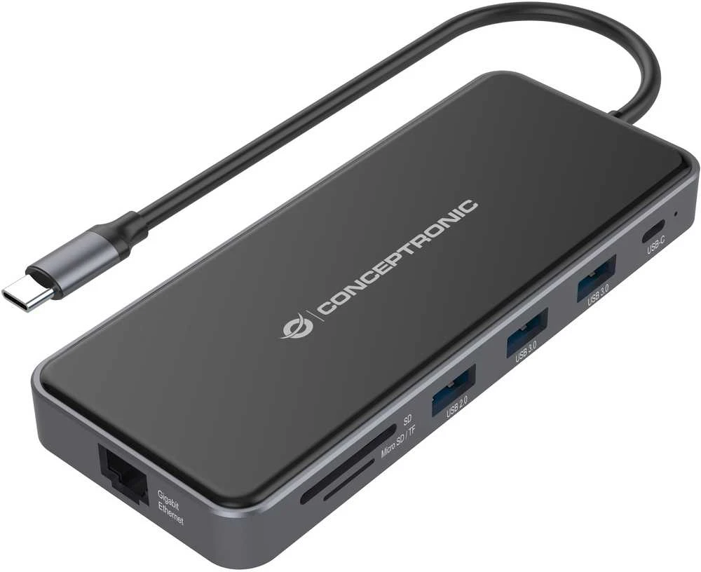 Carruzzo Conceptronic DONN15G knyginių kompiuterių dokas / jungčių replikatorius Vielinis USB 3.2 Gen 1 (3.1 Gen 1) Type-C Pilka