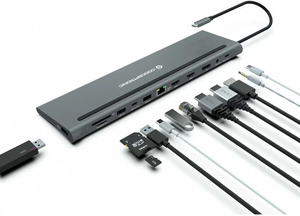 Carruzzo Conceptronic DONN17G knyginių kompiuterių dokas / jungčių replikatorius Vielinis USB 3.2 Gen 1 (3.1 Gen 1) Type-C Pilka