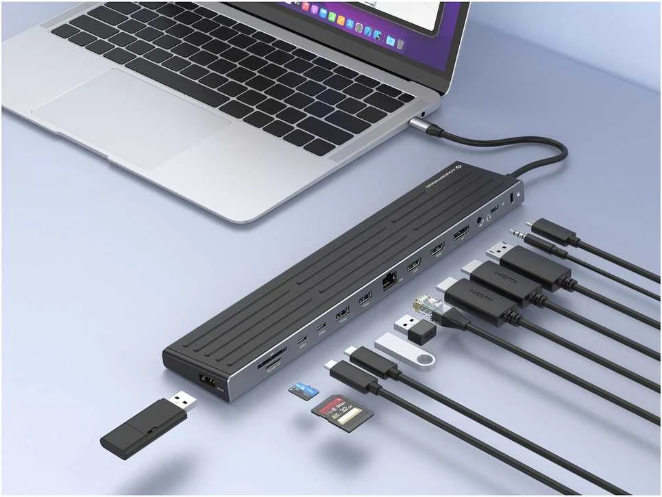 Carruzzo Conceptronic DONN32B knyginių kompiuterių dokas / jungčių replikatorius Vielinis USB 3.2 Gen 1 (3.1 Gen 1) Type-C Pilka, Sidabras