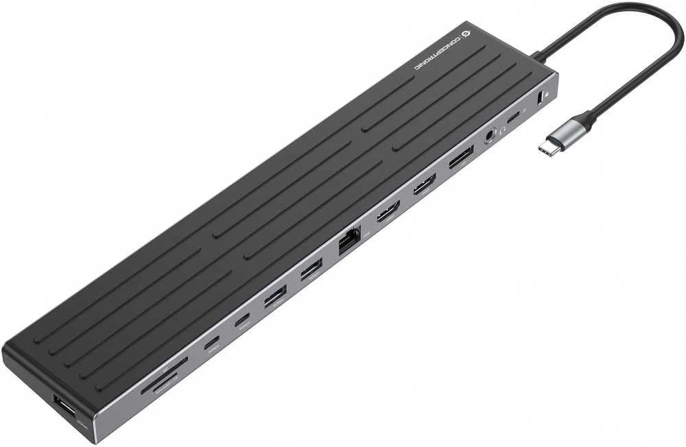 Carruzzo Conceptronic DONN32B knyginių kompiuterių dokas / jungčių replikatorius Vielinis USB 3.2 Gen 1 (3.1 Gen 1) Type-C Pilka, Sidabras