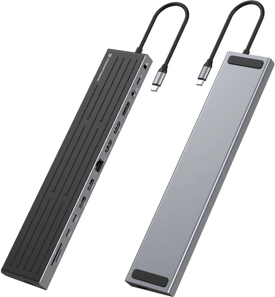 Carruzzo Conceptronic DONN32B knyginių kompiuterių dokas / jungčių replikatorius Vielinis USB 3.2 Gen 1 (3.1 Gen 1) Type-C Pilka, Sidabras