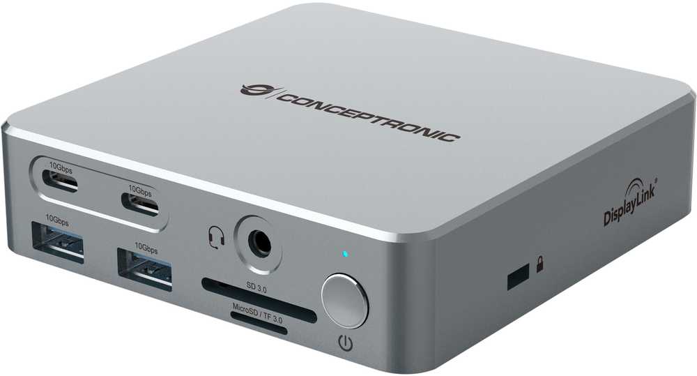 Carruzzo Conceptronic DONN25G knyginių kompiuterių dokas / jungčių replikatorius Vielinis USB 3.2 Gen 2 (3.1 Gen 2) Type-C Sidabras