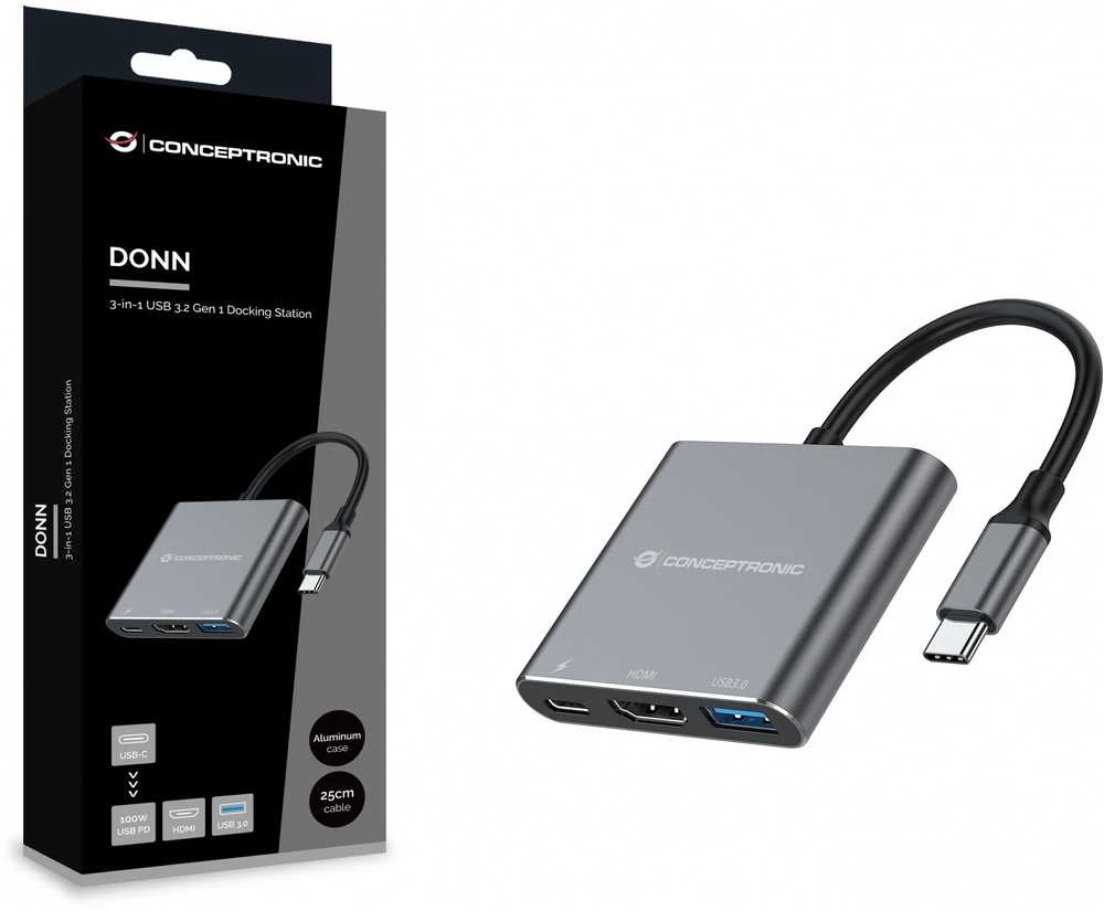 Adapteris AV Conceptronic CONCEPTRONIC Dock USB-C->HDMI,USB3.0,PD 0.25m gr