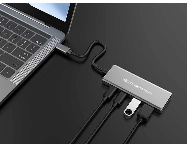 Adapteris AV Conceptronic CONCEPTRONIC dokas USB-C->2xUSB-C,2xUSB-A,100WPD o.N.0.25m gr