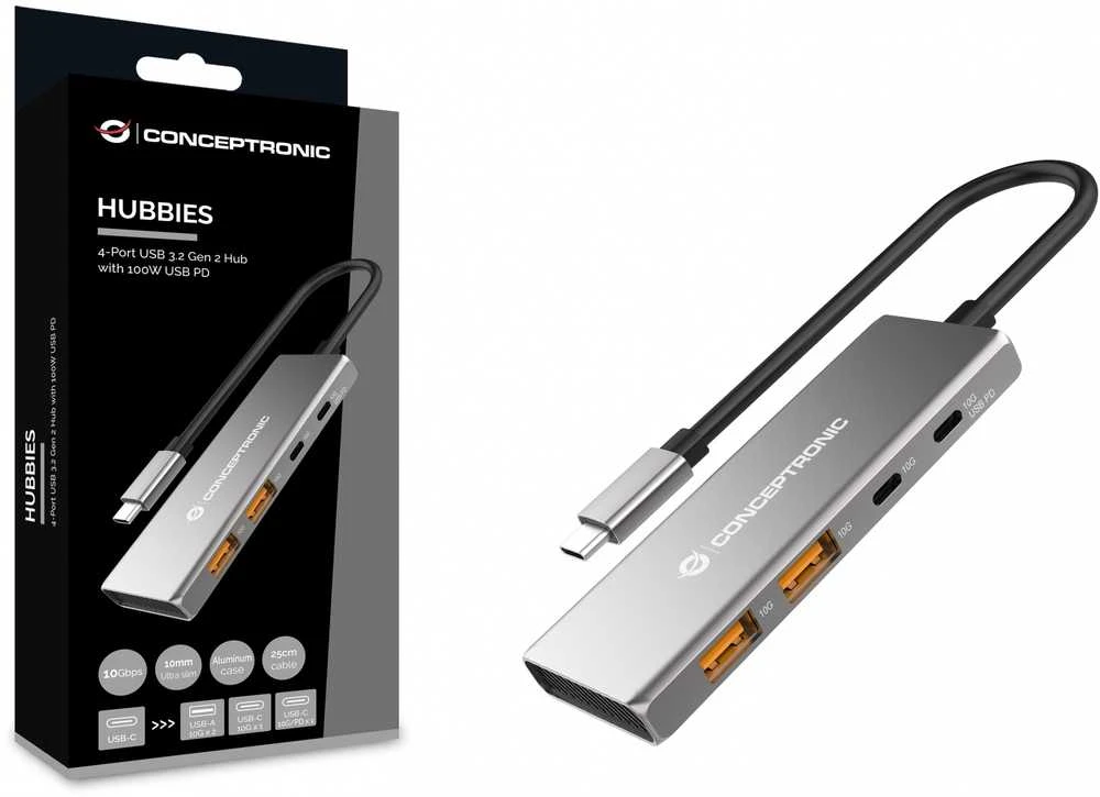 Adapteris AV Conceptronic CONCEPTRONIC dokas USB-C->2xUSB-C,2xUSB-A,100WPD o.N.0.25m gr