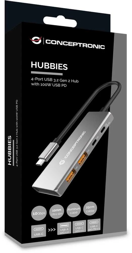 Adapteris AV Conceptronic CONCEPTRONIC dokas USB-C->2xUSB-C,2xUSB-A,100WPD o.N.0.25m gr