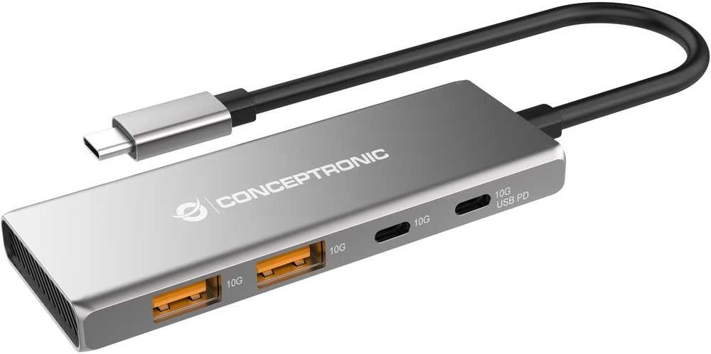 Adapteris AV Conceptronic CONCEPTRONIC dokas USB-C->2xUSB-C,2xUSB-A,100WPD o.N.0.25m gr