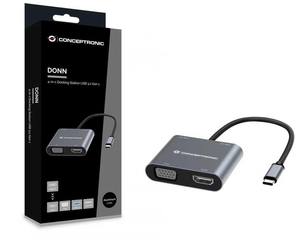 Adapteris AV Conceptronic CONCEPTRONIC Dock USB-C->HDMI,VGA,USB3.0,100WPD 0.15m gr