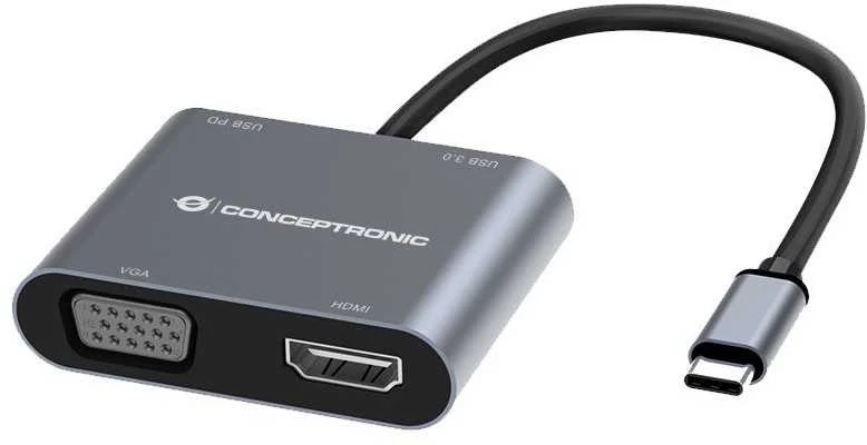 Adapteris AV Conceptronic CONCEPTRONIC Dock USB-C->HDMI,VGA,USB3.0,100WPD 0.15m gr