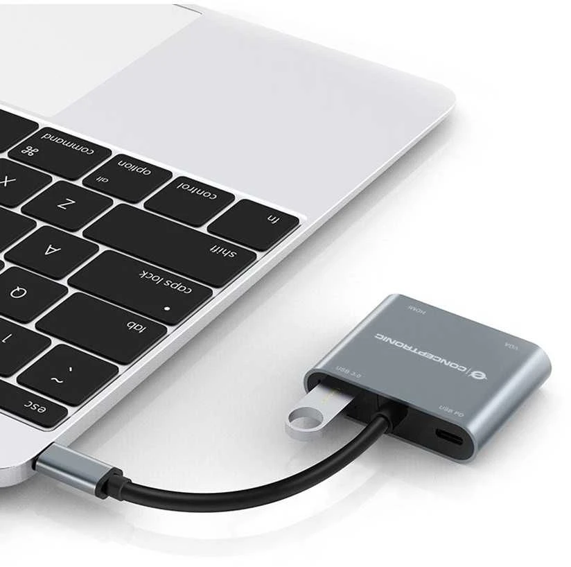 Adapteris AV Conceptronic CONCEPTRONIC Dock USB-C->HDMI,VGA,USB3.0,100WPD 0.15m gr
