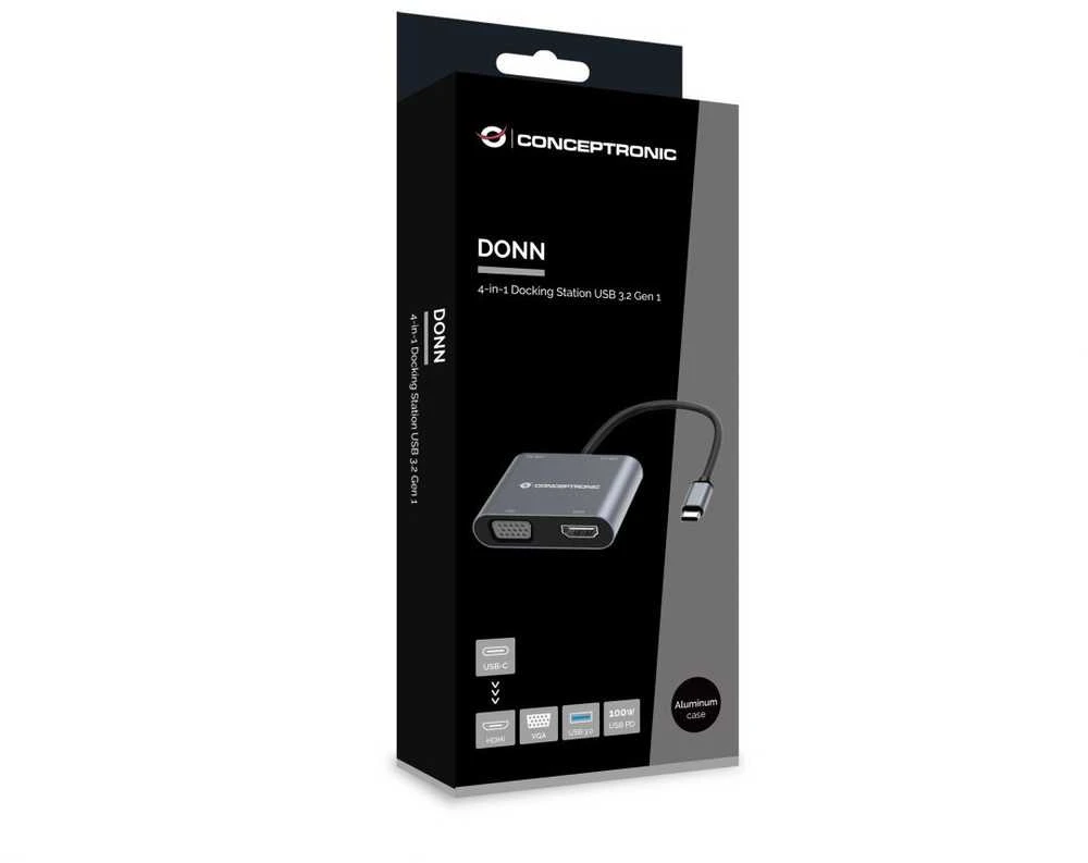 Adapteris AV Conceptronic CONCEPTRONIC Dock USB-C->HDMI,VGA,USB3.0,100WPD 0.15m gr