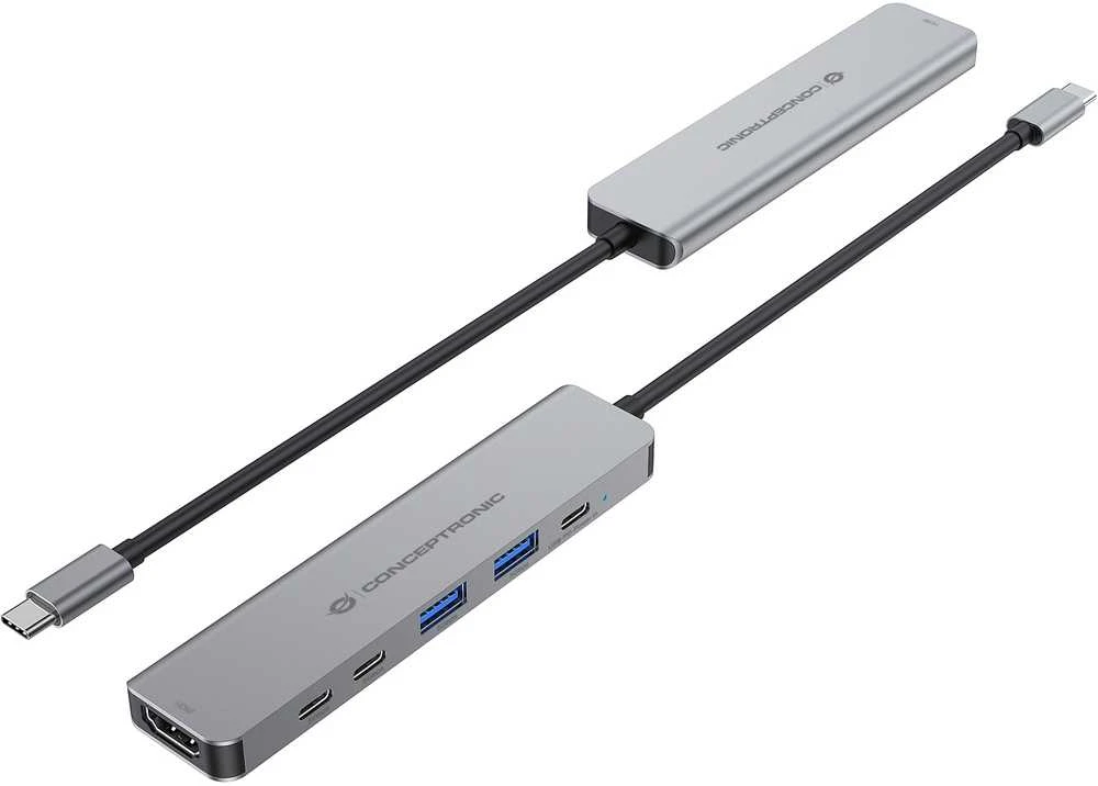 „Conceptronic CONCEPTRONIC 6-1“ laikiklis, USB-C->HDMI, 2xUSB-A, 3xUSB-C, + 25 cm