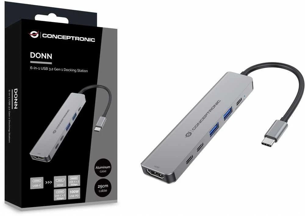 Carruzzo Conceptronic DONN33G knyginių kompiuterių dokas / jungčių replikatorius Vielinis USB 3.2 Gen 1 (3.1 Gen 1) Type-C Sidabras