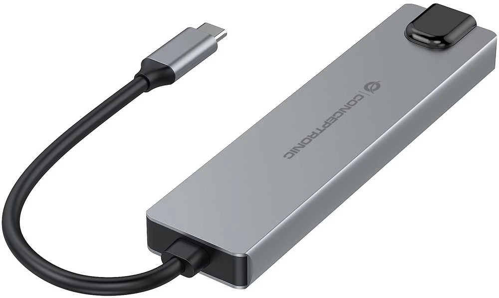 Carruzzo Conceptronic DONN29G knyginių kompiuterių dokas / jungčių replikatorius Vielinis USB 3.2 Gen 2 (3.1 Gen 2) Type-C Pilka