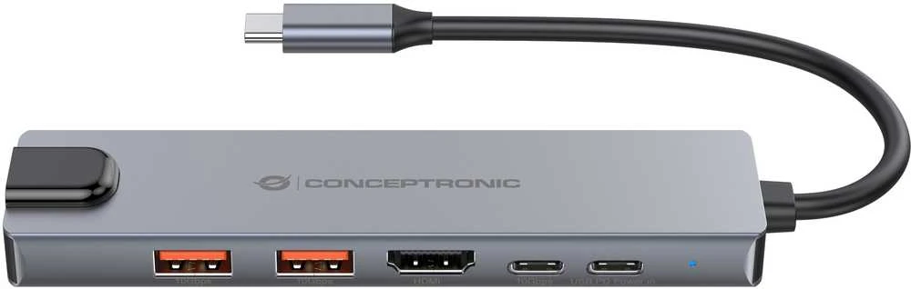 Carruzzo Conceptronic DONN29G knyginių kompiuterių dokas / jungčių replikatorius Vielinis USB 3.2 Gen 2 (3.1 Gen 2) Type-C Pilka